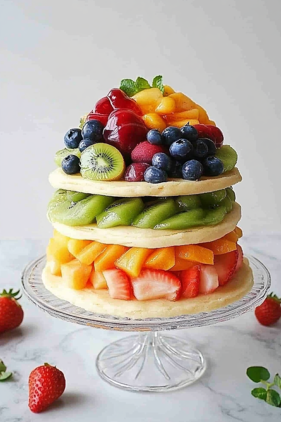 rainbow fruit cookie cake