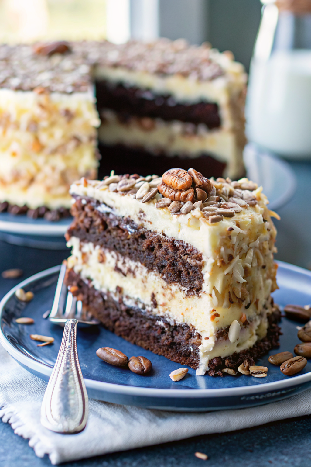 Almond Joy Layer Cake ingredients organized and measured on kitchen counter