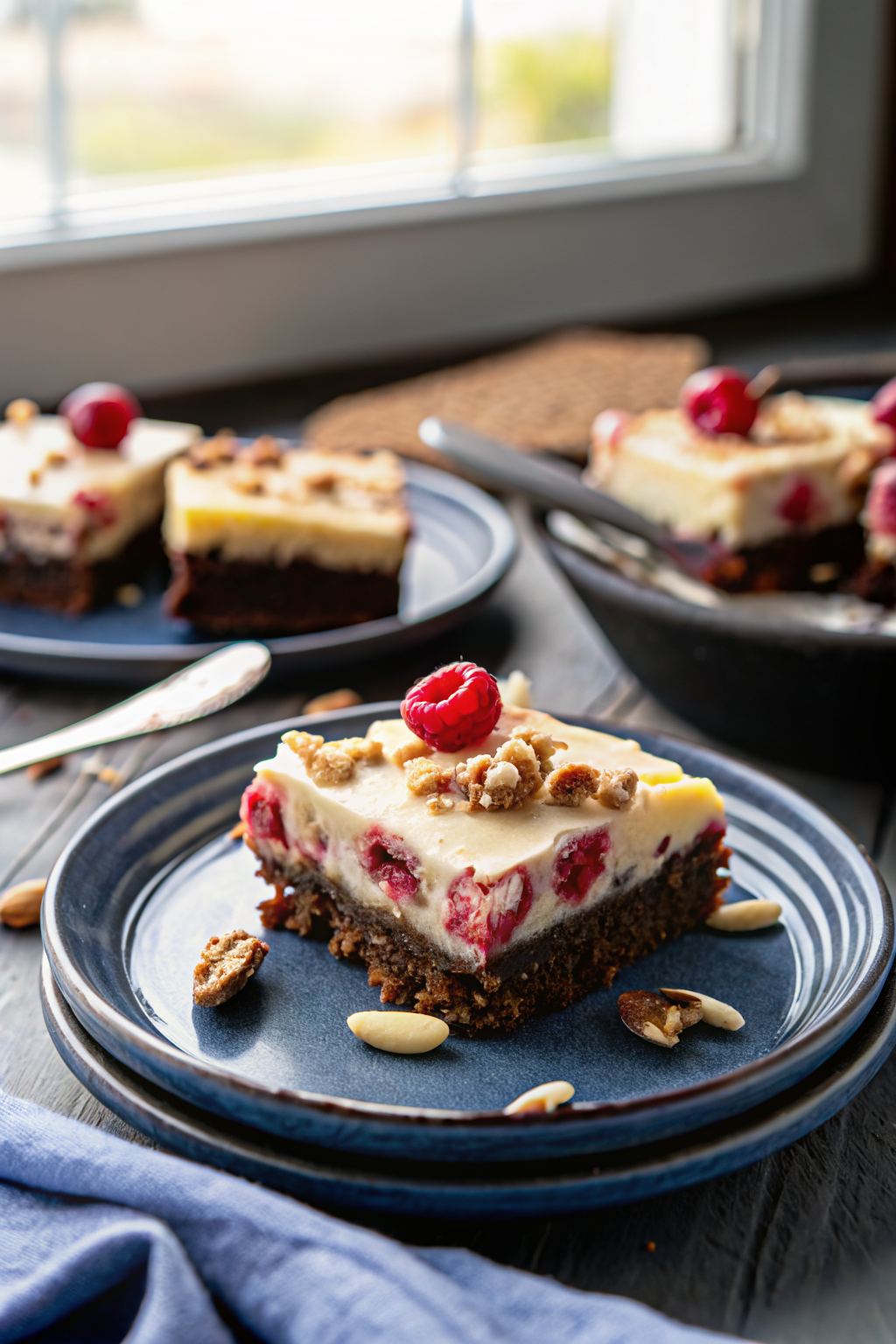 Banana Split Brownies beautifully presented from an overhead angle