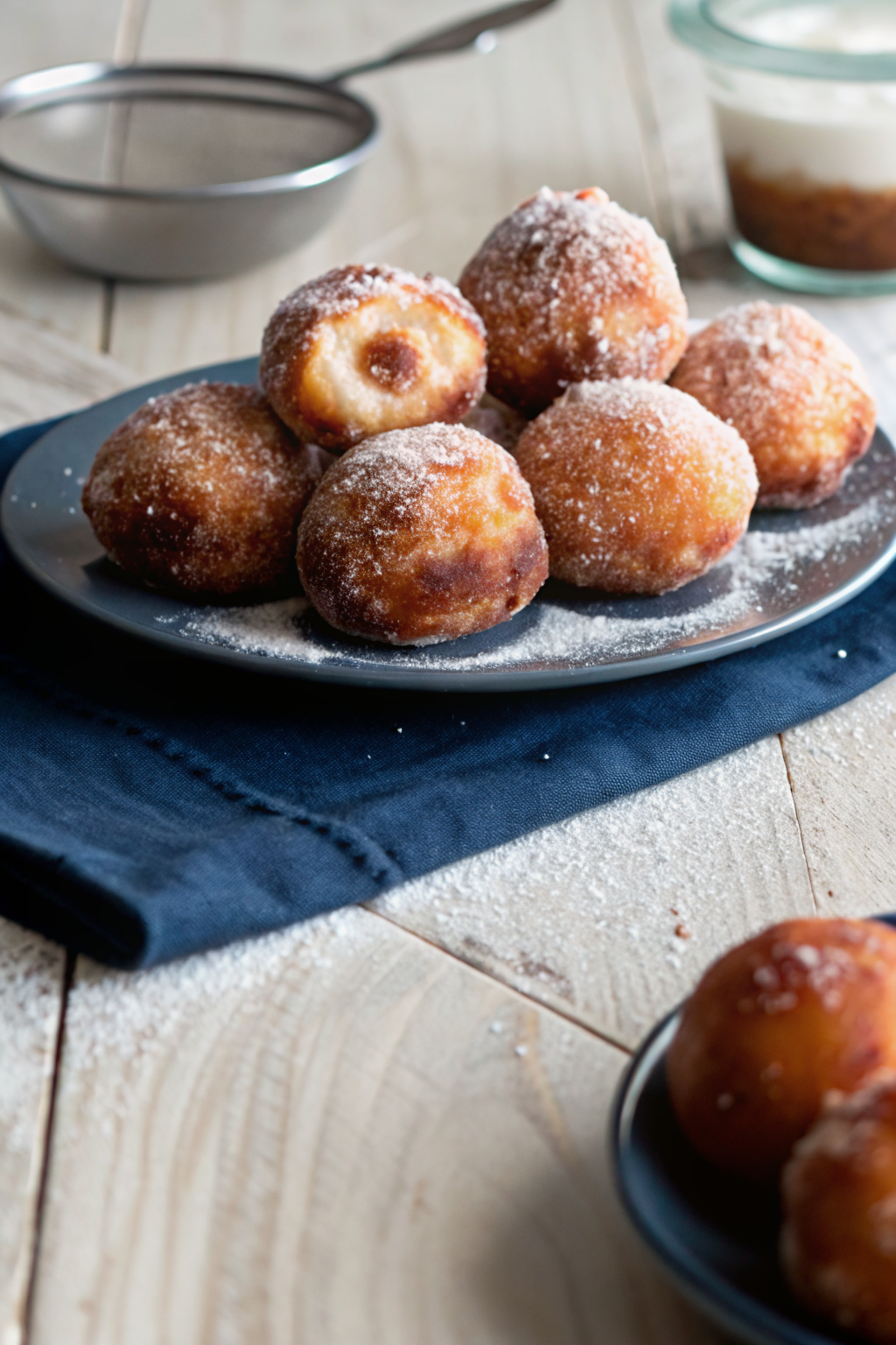 Jelly Donut Holes beautifully presented from an overhead angle