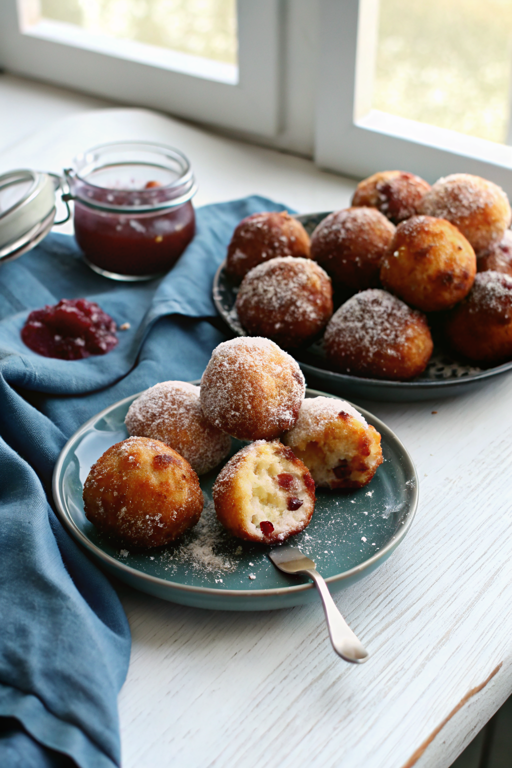 Jelly Donut Holes slice on plate showing perfect texture and swirl pattern