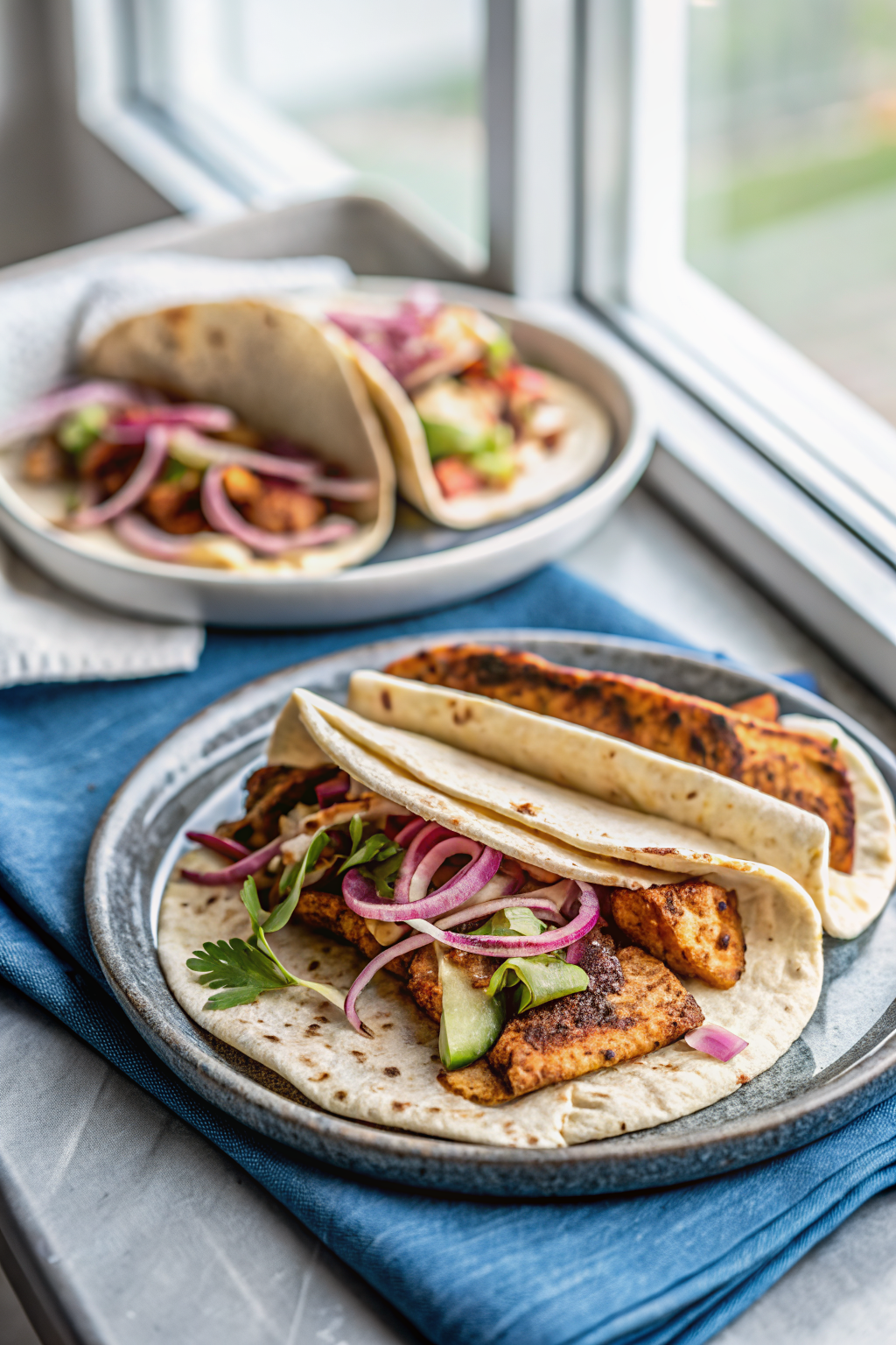 Chicken Shawarma beautifully presented from an overhead angle