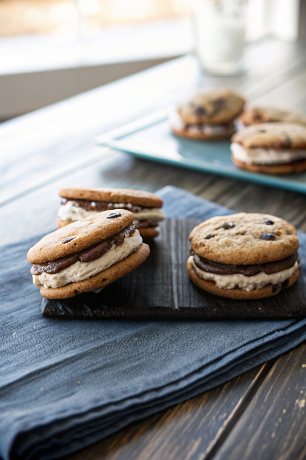 Chocolate Chip Cookie Sandwiches with Nutella Cream Cheese Filling ingredients organized and measured on kitchen counter