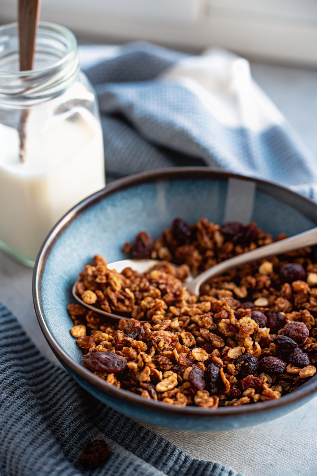 Chocolate Granola slice on plate showing perfect texture and swirl pattern