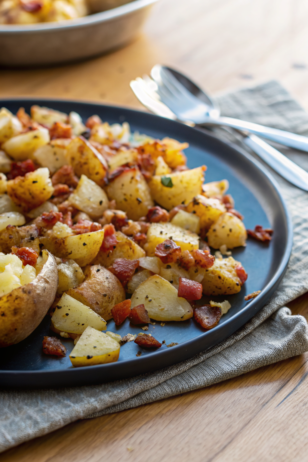 Crispy Cheese Bacon Potatoes ingredients organized and measured on kitchen counter