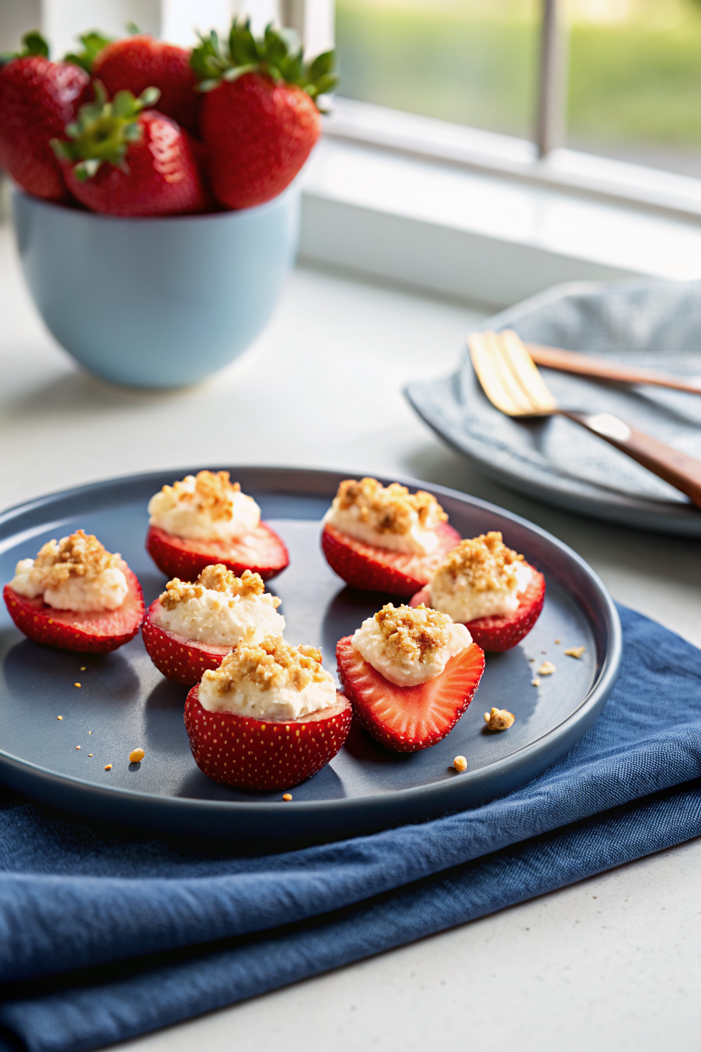 Deviled Strawberries beautifully presented from an overhead angle
