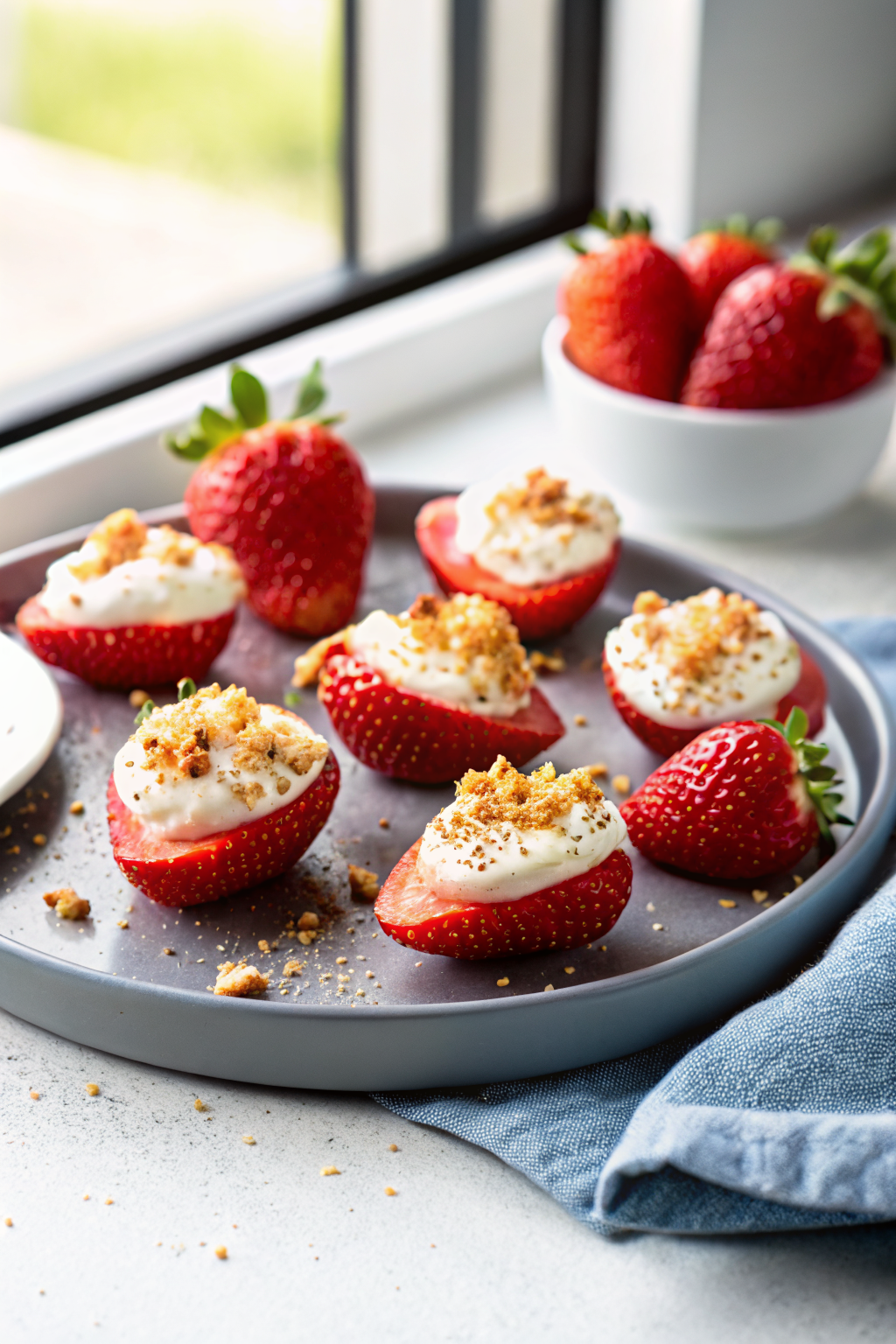 Deviled Strawberries slice on plate showing perfect texture and swirl pattern