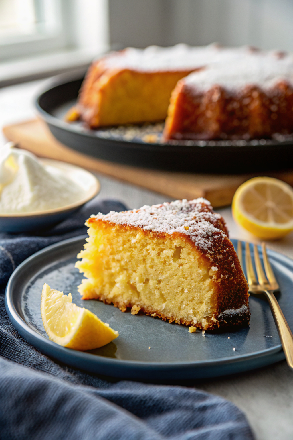 Lemon Bundt Cake Recipe slice on plate showing perfect texture and swirl pattern
