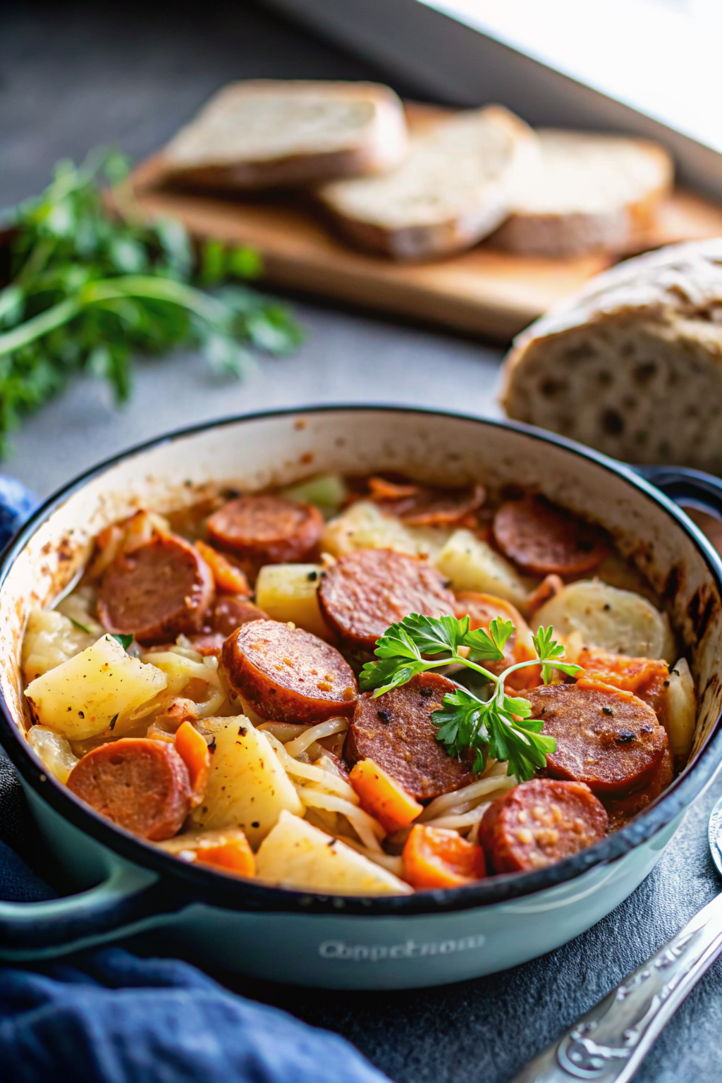 Dublin Coddle slice on plate showing perfect texture and swirl pattern