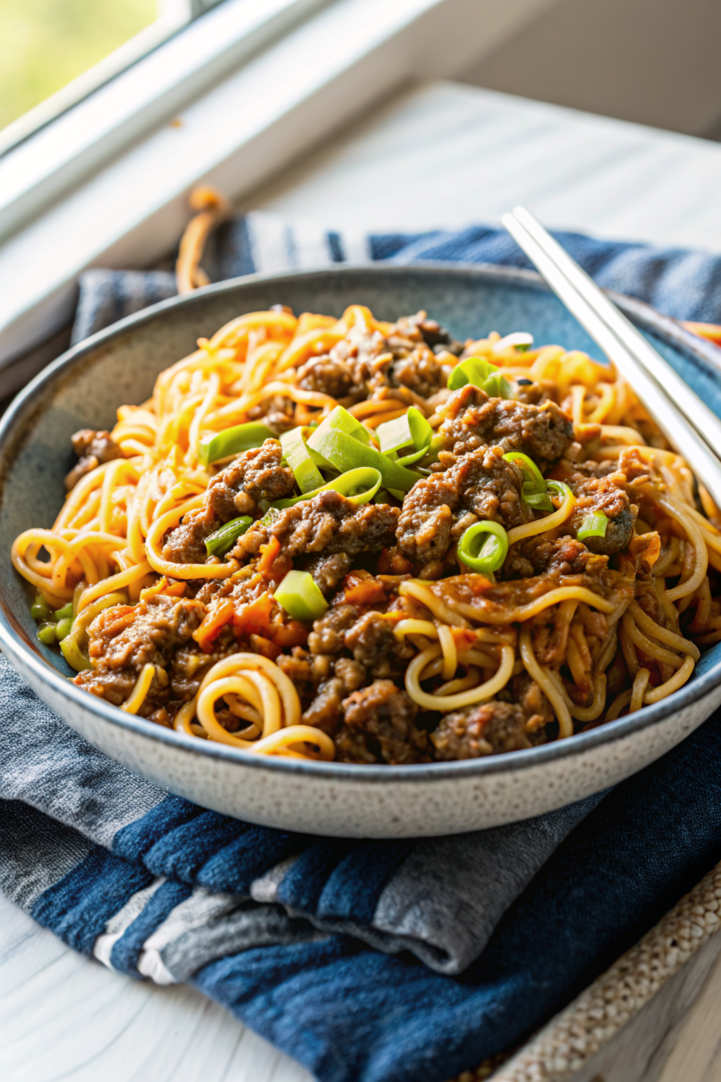 One-Pot Ground Beef Ramen Noodles ingredients organized and measured on kitchen counter