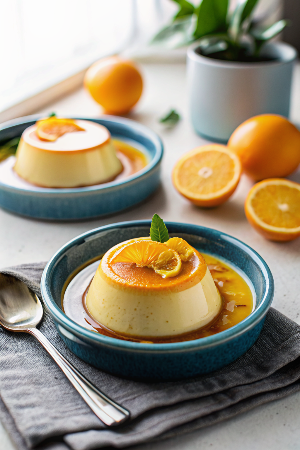 Creamy Orange Custard ingredients organized and measured on kitchen counter