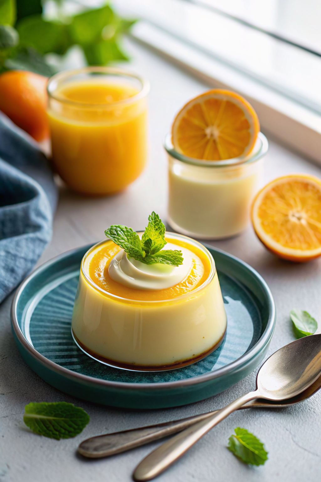 Creamy Orange Custard slice on plate showing perfect texture and swirl pattern