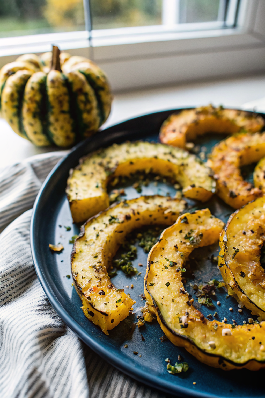 Parmesan Crusted Delicata Squash ingredients organized and measured on kitchen counter
