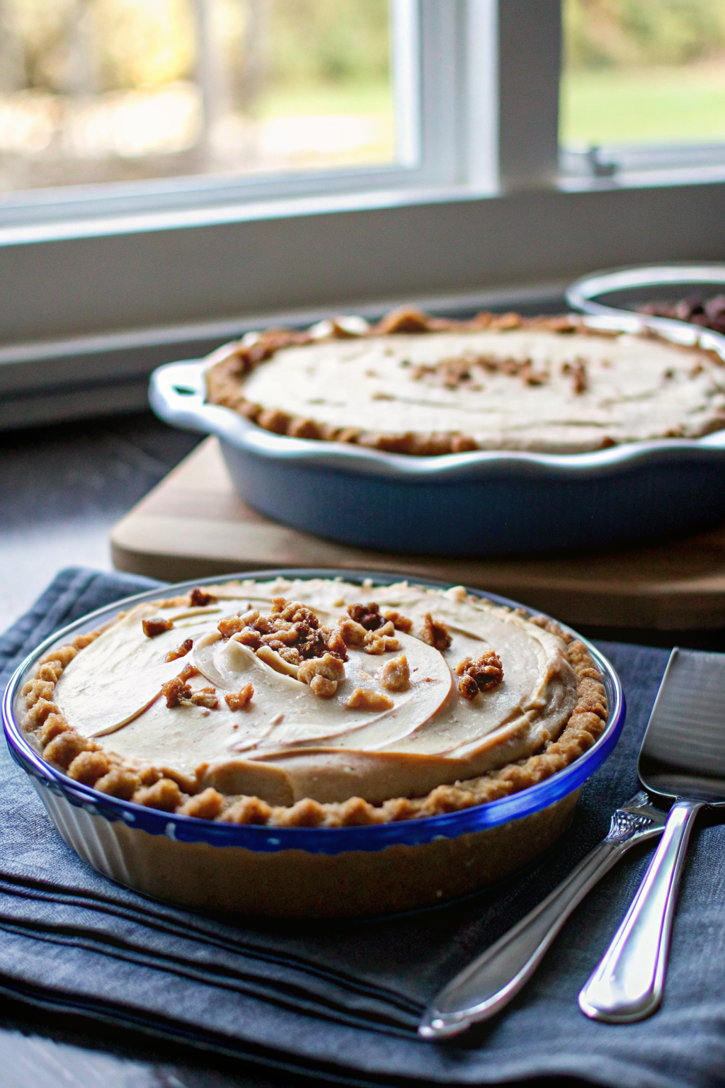 Peanut Butter Pie beautifully presented from an overhead angle