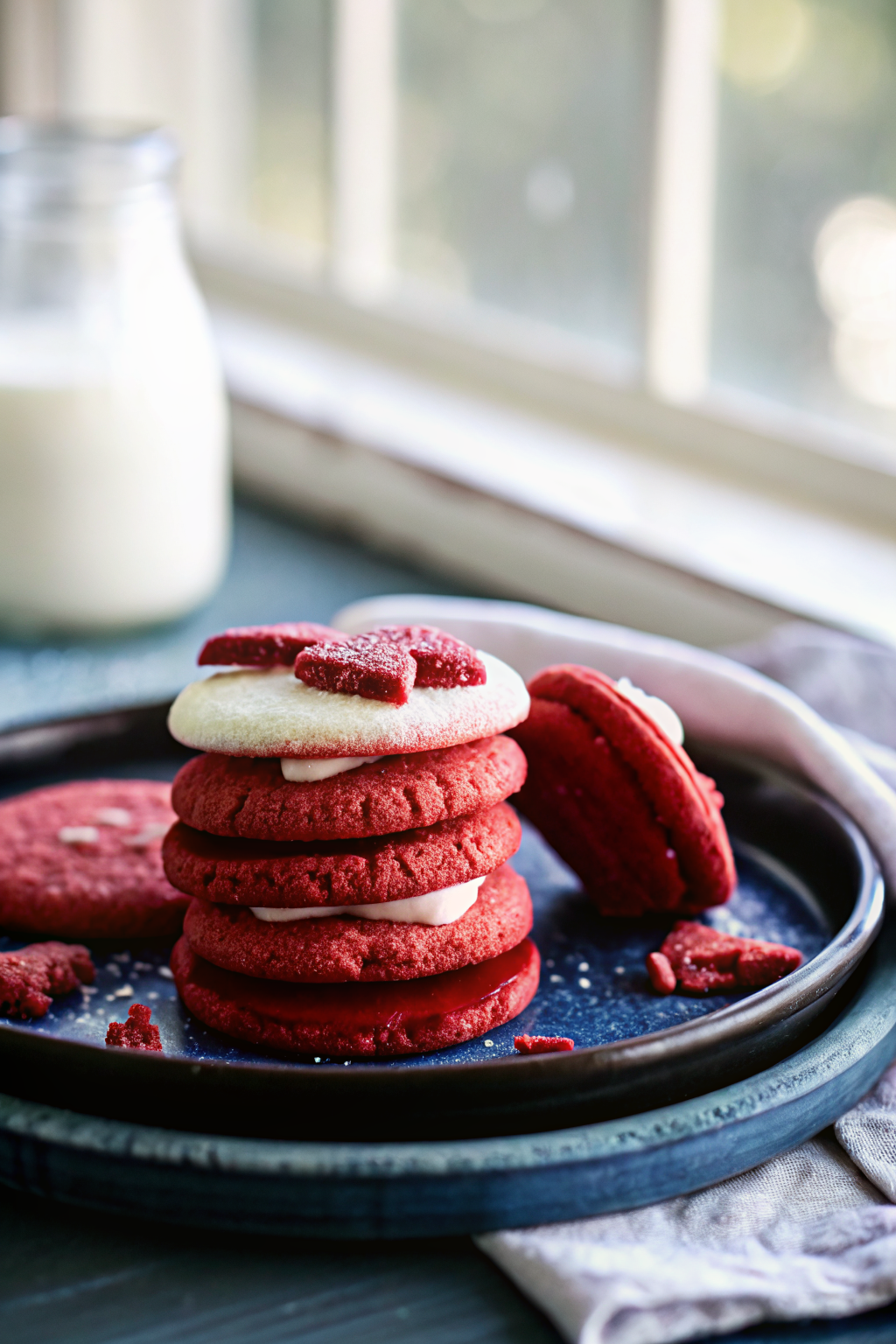 Red Velvet Sugar Cookies ingredients organized and measured on kitchen counter