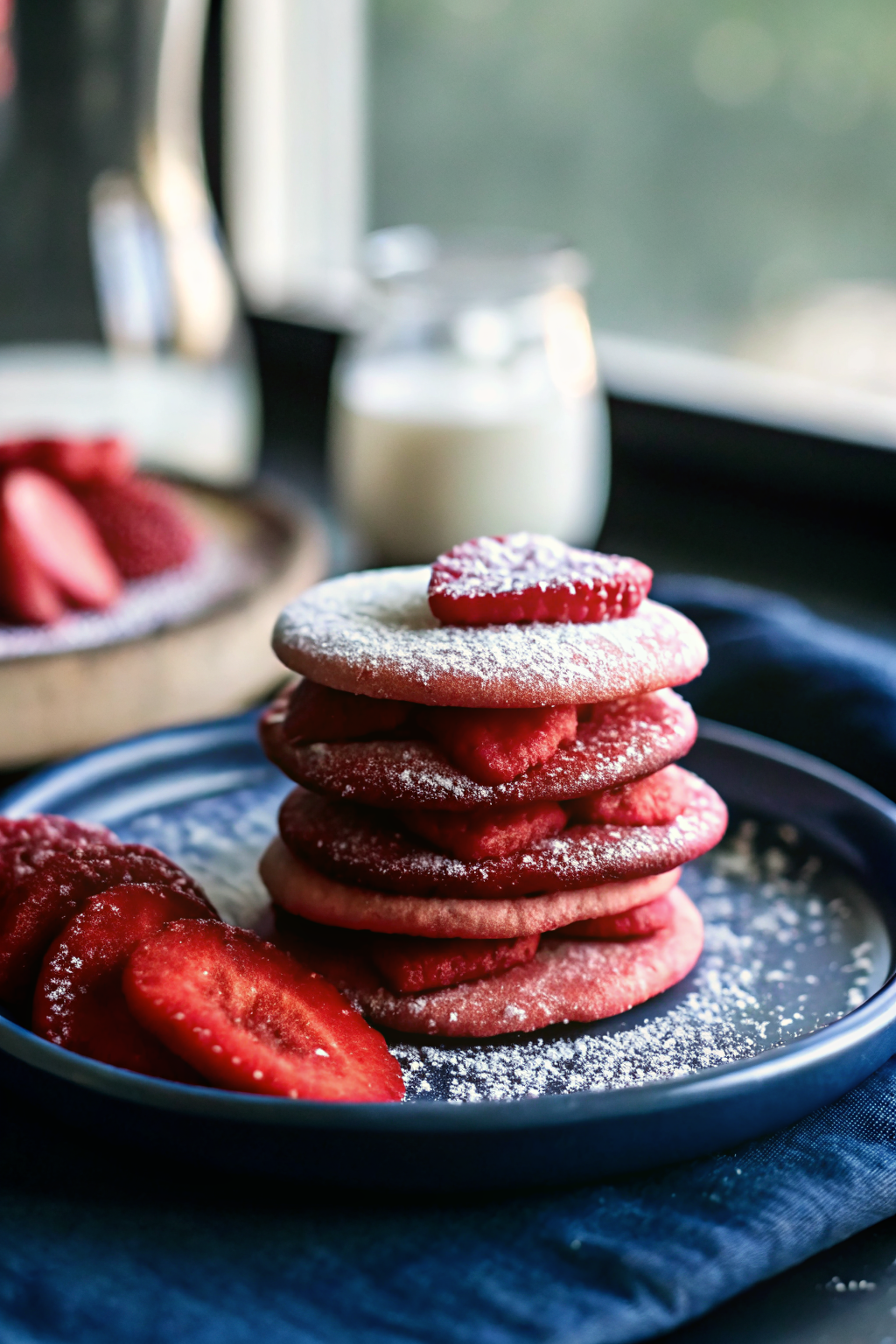 Red Velvet Sugar Cookies slice on plate showing perfect texture and swirl pattern