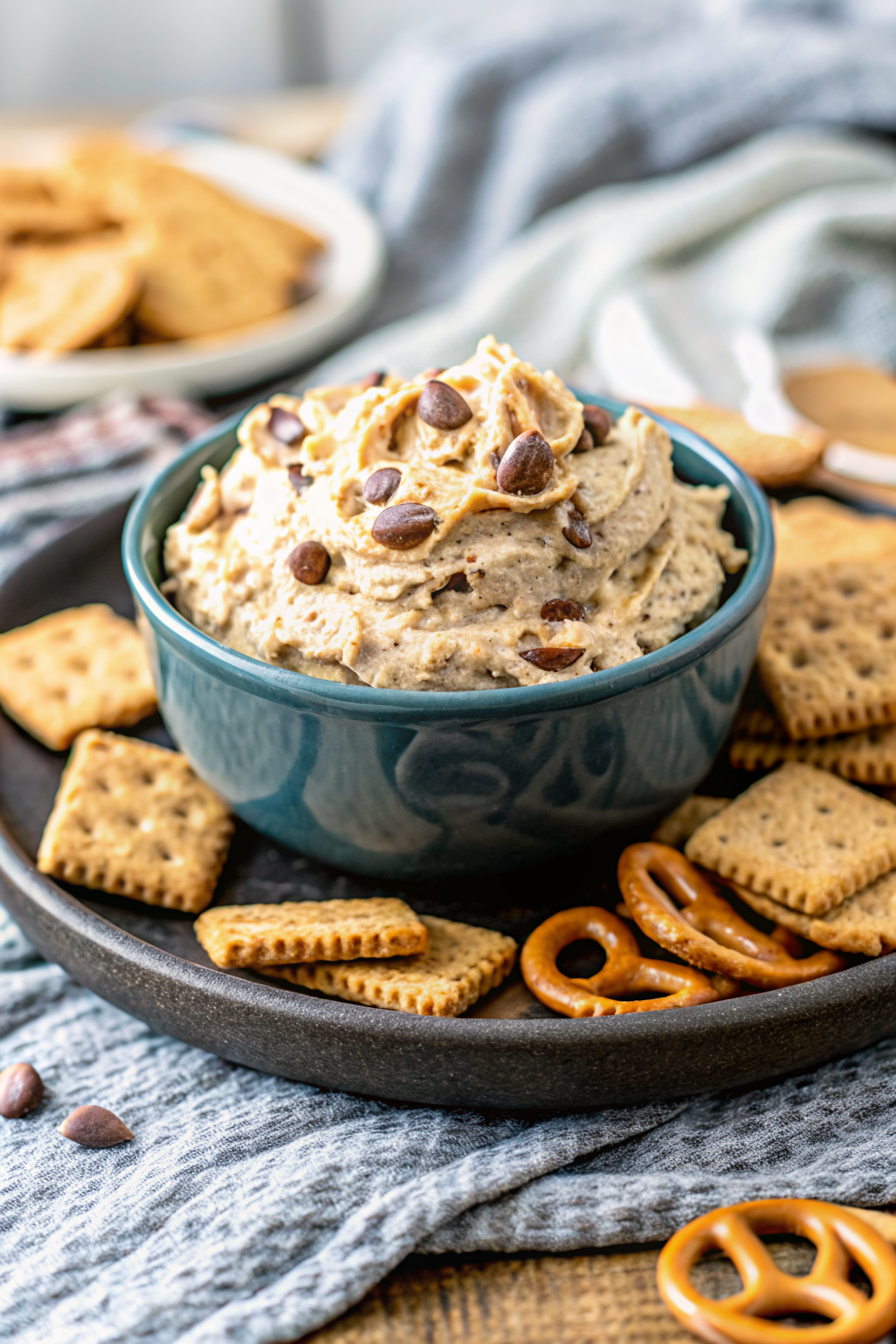Reese S Peanut Butter Cookie Dough Dip beautifully presented from an overhead angle