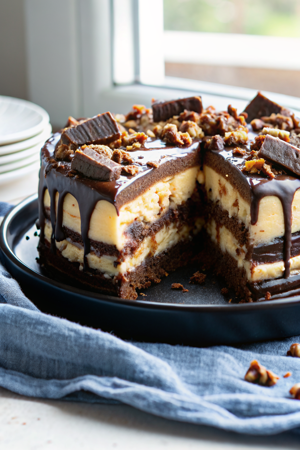 Snickers Peanut Butter Brownie Ice Cream Cake