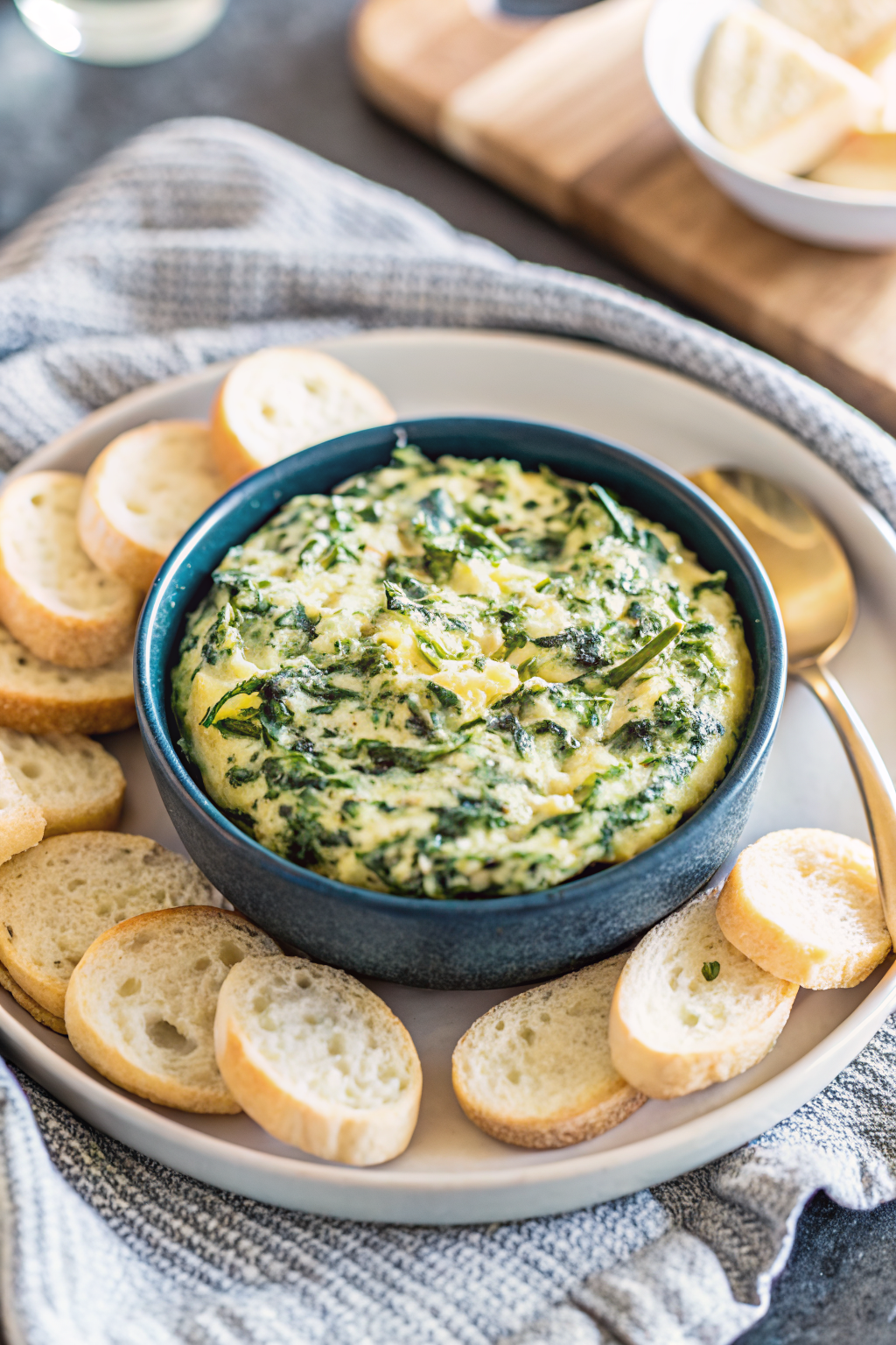 Spinach Artichoke Dip slice on plate showing perfect texture and swirl pattern